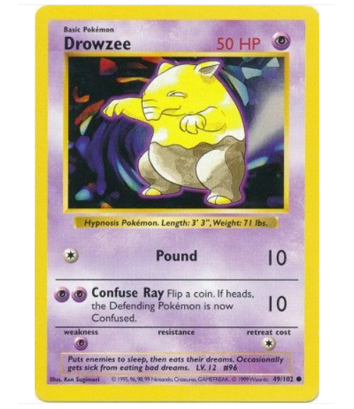 Drowzee 49/102 Base Set Shadowless Pokemon Card WOTC NM