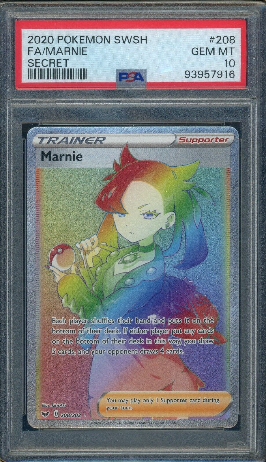 Marnie 208/202 Sword & Shield Base Secret Rare Trainer PSA 10 Pokemon Card