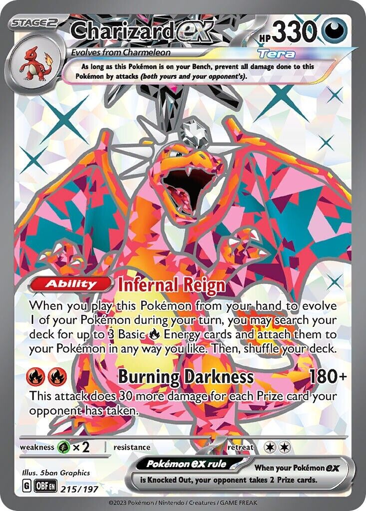 Charizard ex 215/197 S&V Obsidian Flames Full Art Pokemon Card NM