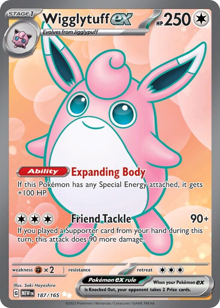 Wigglytuff ex 187/165 Scarlet & Violet Pokemon 151 Full Art Pokemon Card NM