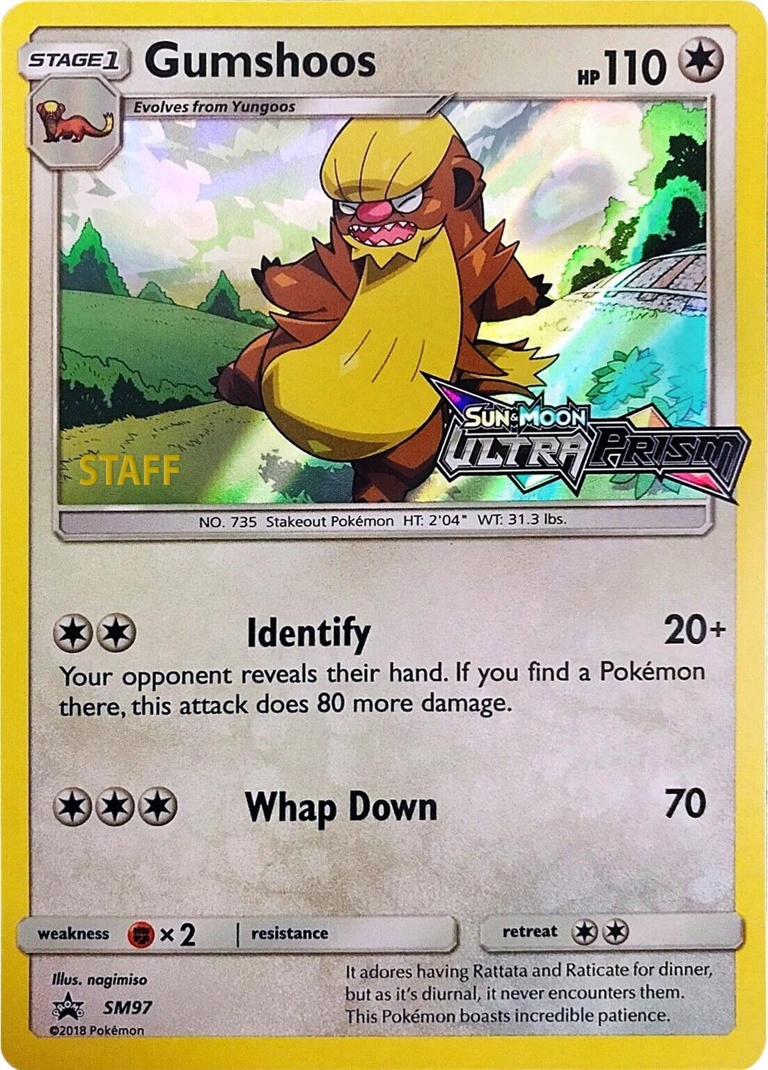 Gumshoos Staff SM97 Ultra Prism Prerelease Black Star Promo Holo Pokemon Card NM