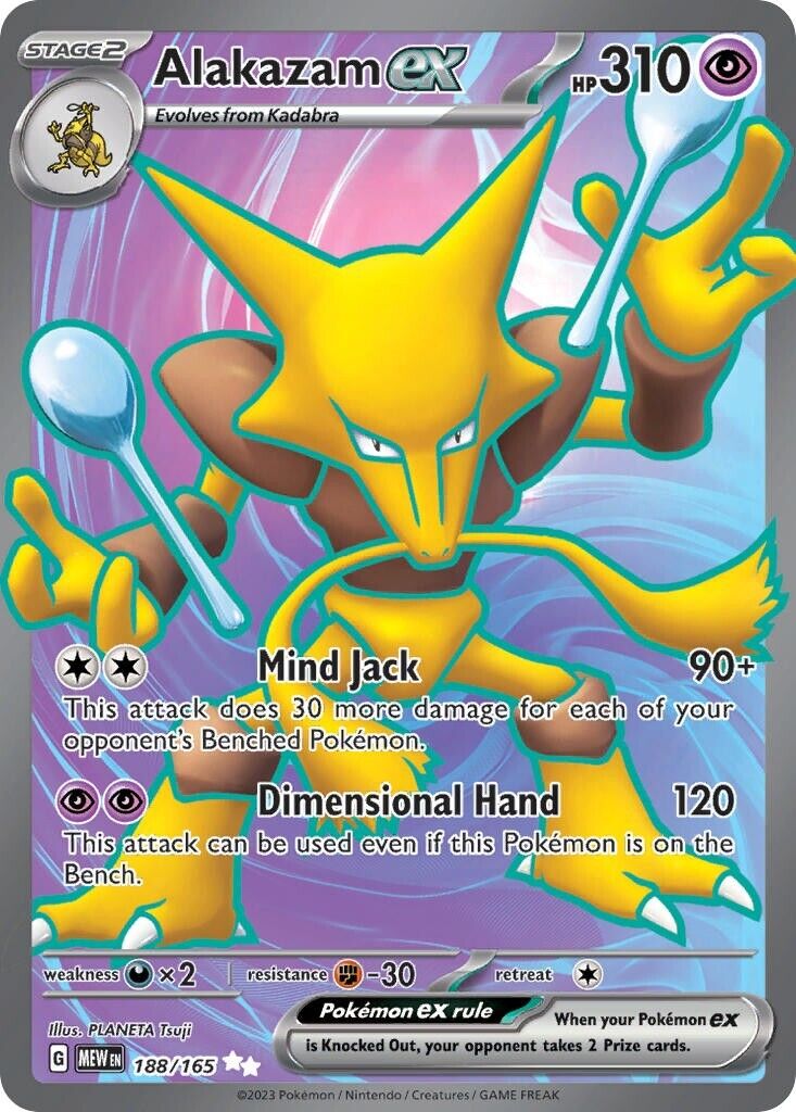 Alakazam ex 188/165 Scarlet & Violet Pokemon 151 Full Art Pokemon Card NM