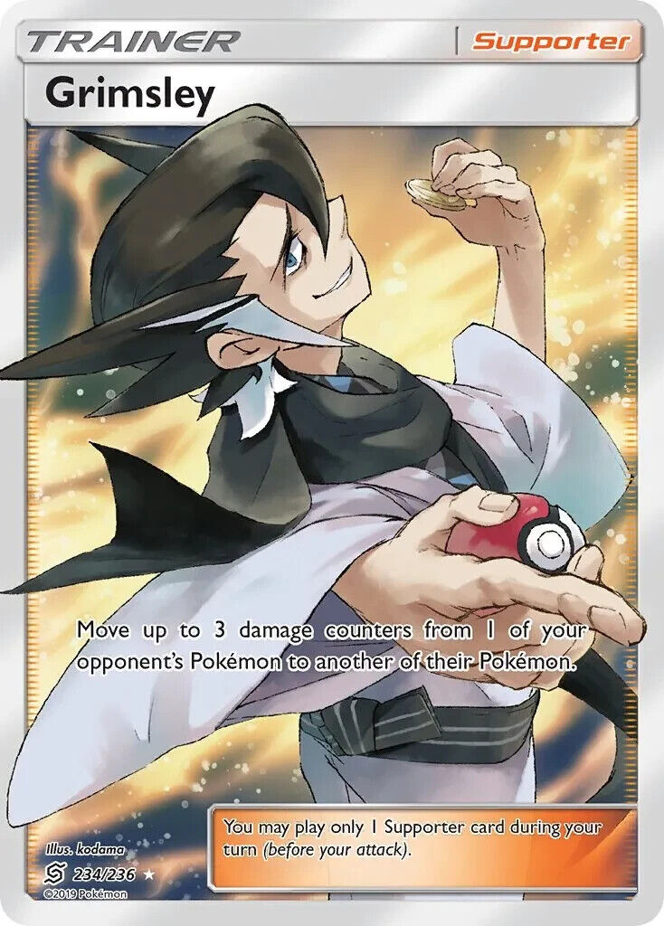 Grimsley Sun & Moon Trainer 234/236 Full Art Unified Minds PokePhD Grimsley Sun & Moon Trainer 234/236 Full Art Unified Minds PokePhD