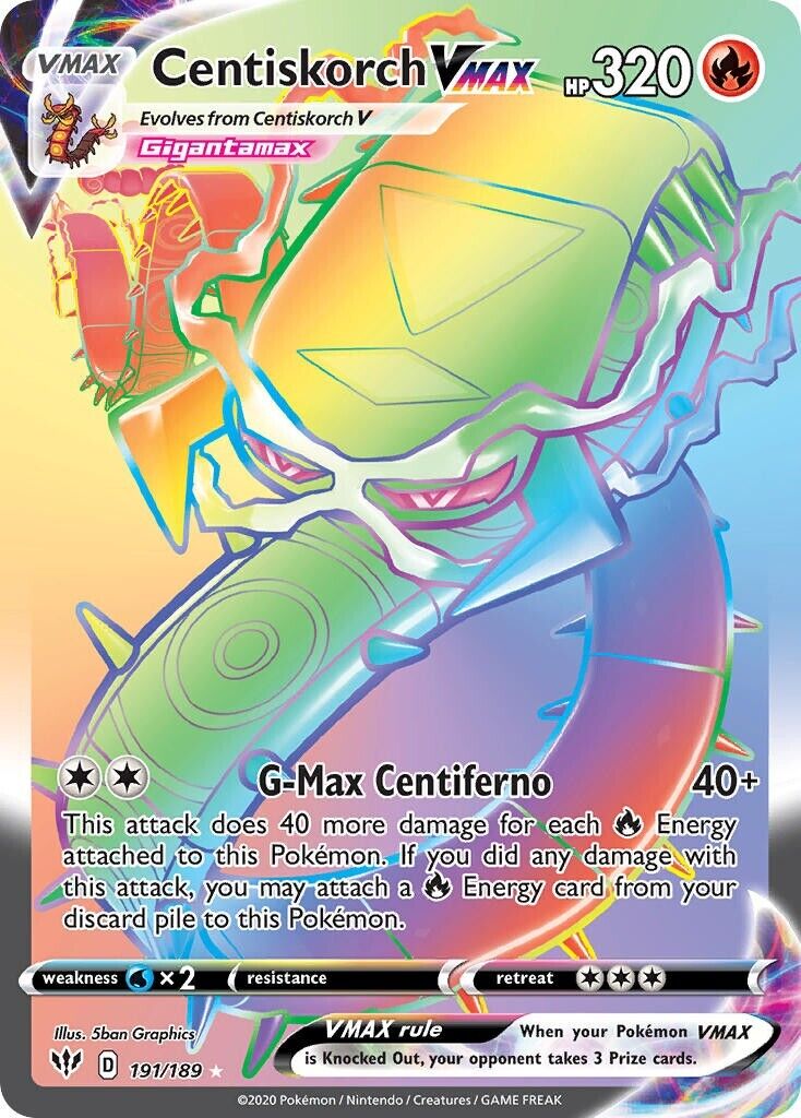CentiskorcVMAX 191/189 Darkness Ablaze Full Art Secret Rare Pokemon Card Mint/NM