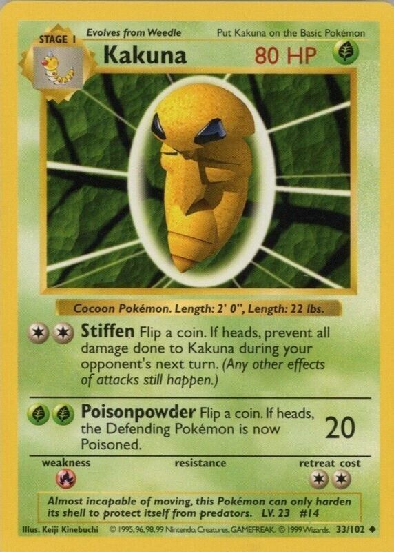 Kakuna 33/102 Base Set Shadowless Pokemon Card WOTC NM