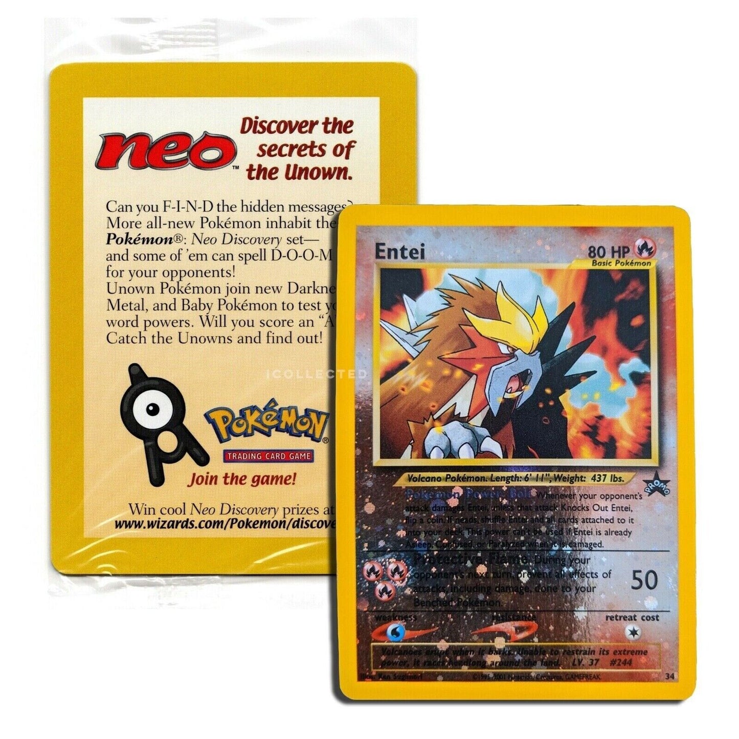 Entei 34 2001 Movie Black Star Promo Reverse Holo Sealed Pokemon Card WOTC