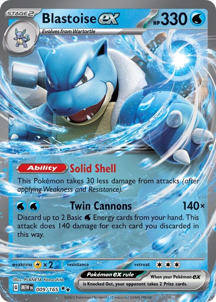 Blastoise ex 009/165 Scarlet & Violet Pokemon 151 Half Art Pokemon Card NM