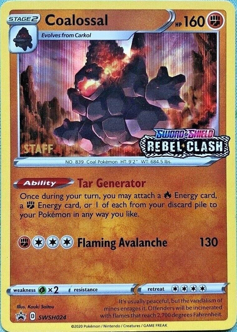 Coalossal Staff SWSH024 Rebel Clash Prerelease Promo Holo Pokemon Card NM