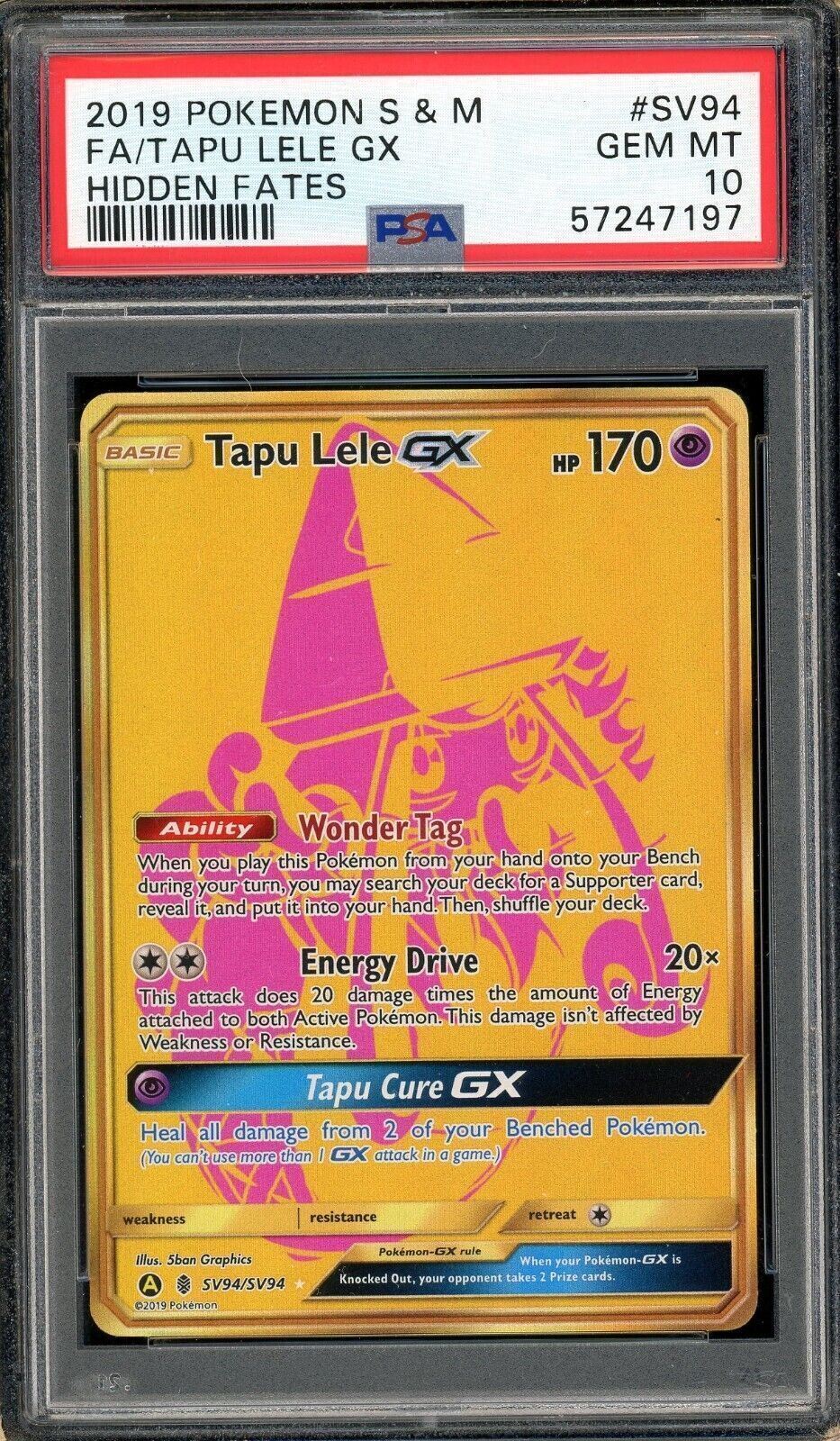 Tapu Lele GX SV94/SV94 Hidden Fates Shiny Vault Full Art PSA 10 Pokemon Card