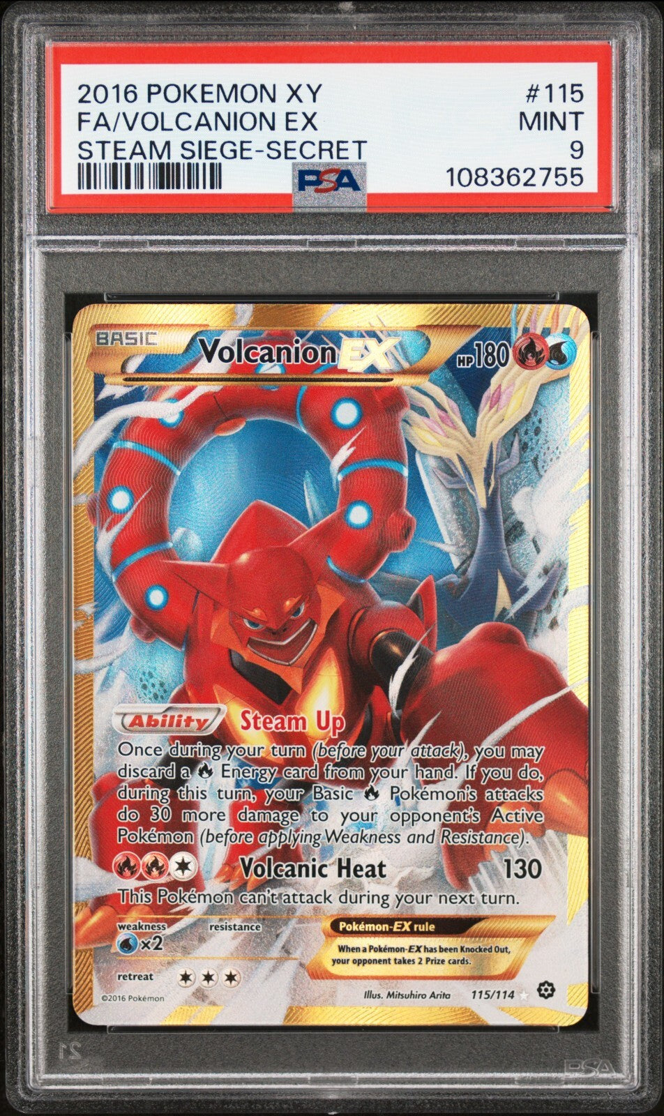Volcanion EX 115/114 XY Steam Siege Secret Rare PSA 9 Pokemon Card