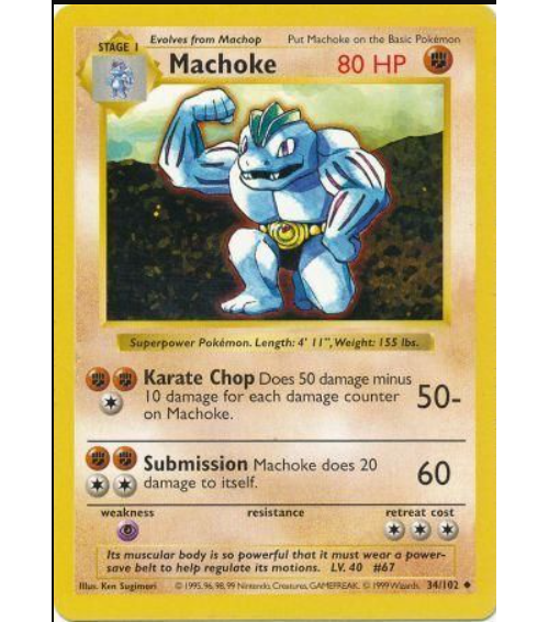 Machoke 34/102 Base Set Shadowless Pokemon Card WOTC NM