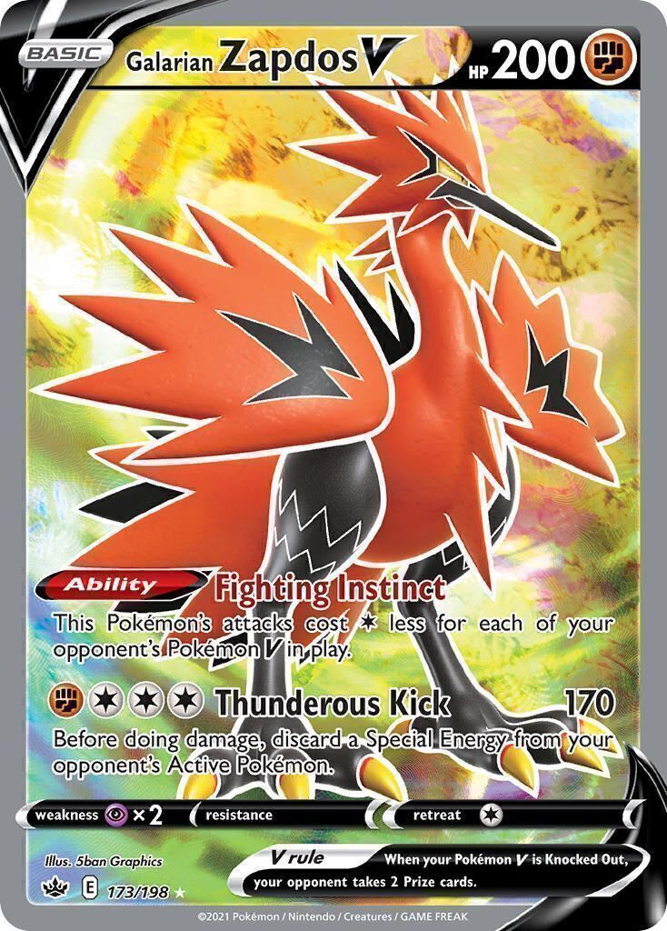 Galarian Zapdos V 173/198 Chilling Reign Full Art Pokemon Card Mint/NM