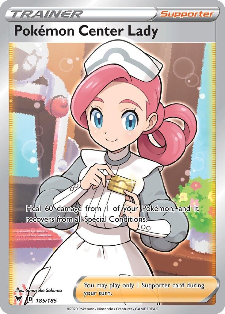 Pokemon Center Lady 185/185 Vivid Voltage Full Art Trainer Pokemon Card Mint/NM