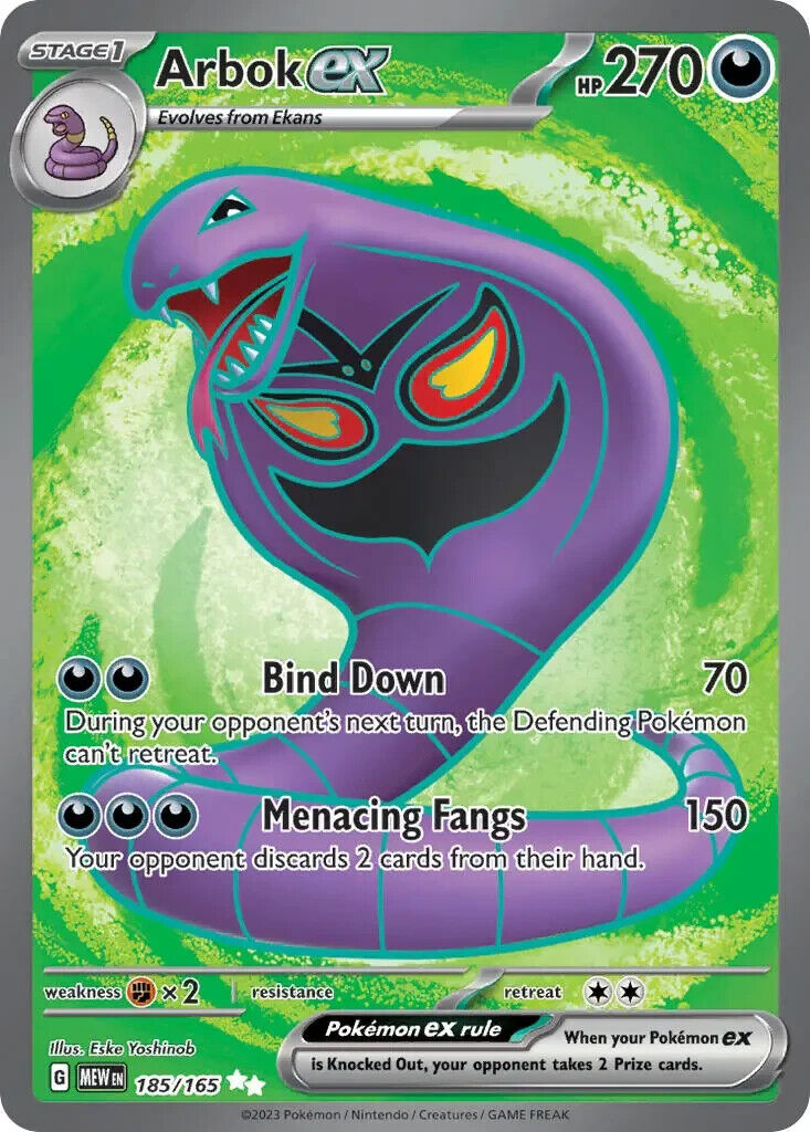 Arbok ex 185/165 Scarlet & Violet Pokemon 151 Full Art Pokemon Card NM
