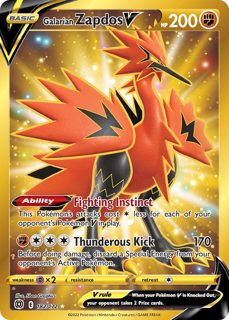 Galarian Zapdos V 182/172 Brilliant Stars Secret Rare Pokemon Card Mint/NM
