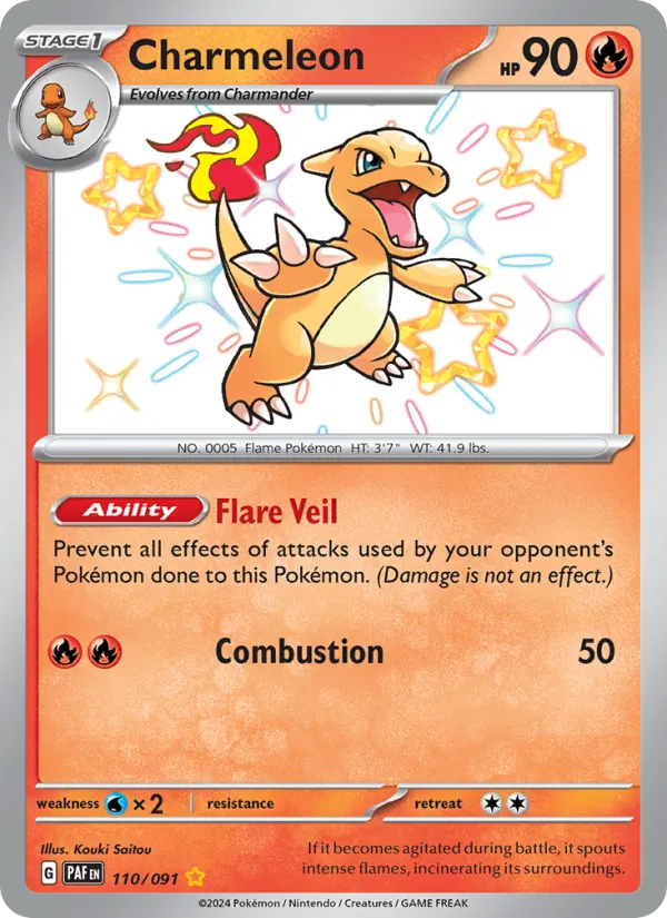 Charmeleon 110/091 Paldean Fates Shiny Pokemon Card NM