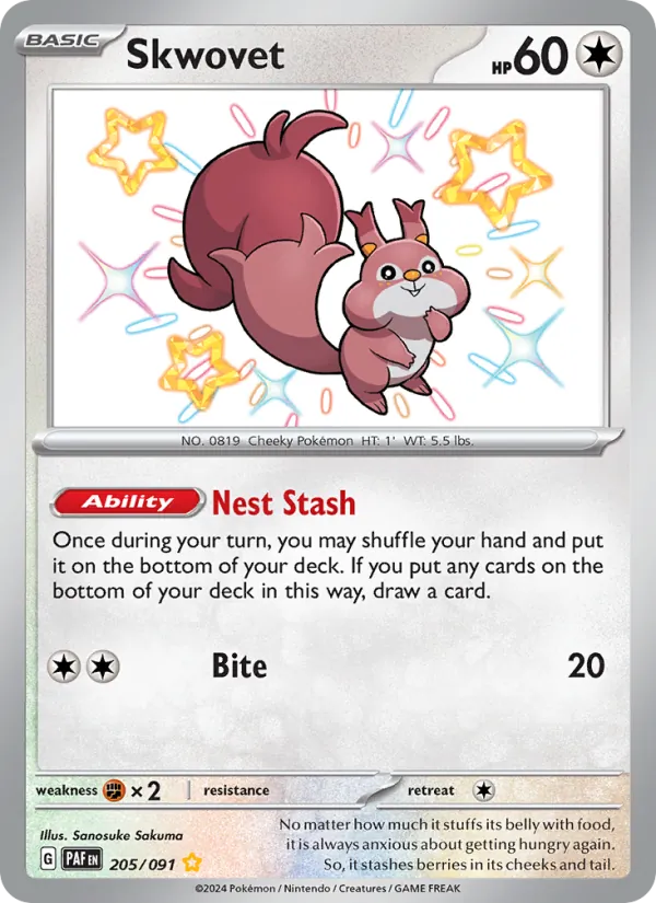Skwovet 205/091 Paldean Fates Shiny Pokemon Card NM