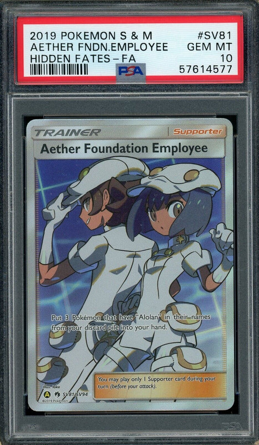 Aether Foundation Employee SV81/SV94 Hidden Fates Full Art PSA 10 Pokemon Card