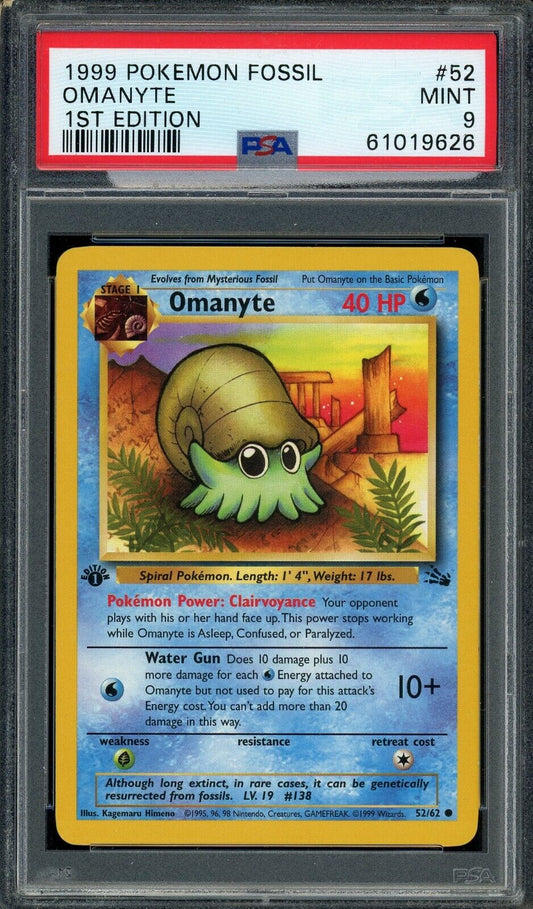 Omanyte 52/62 Fossil 1st Edition PSA 9 Pokemon Card WOTC