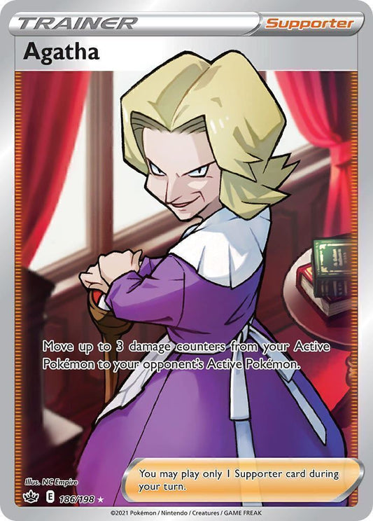 Agatha 186/198 Chilling Reign Full Art Trainer Pokemon Card Mint/NM