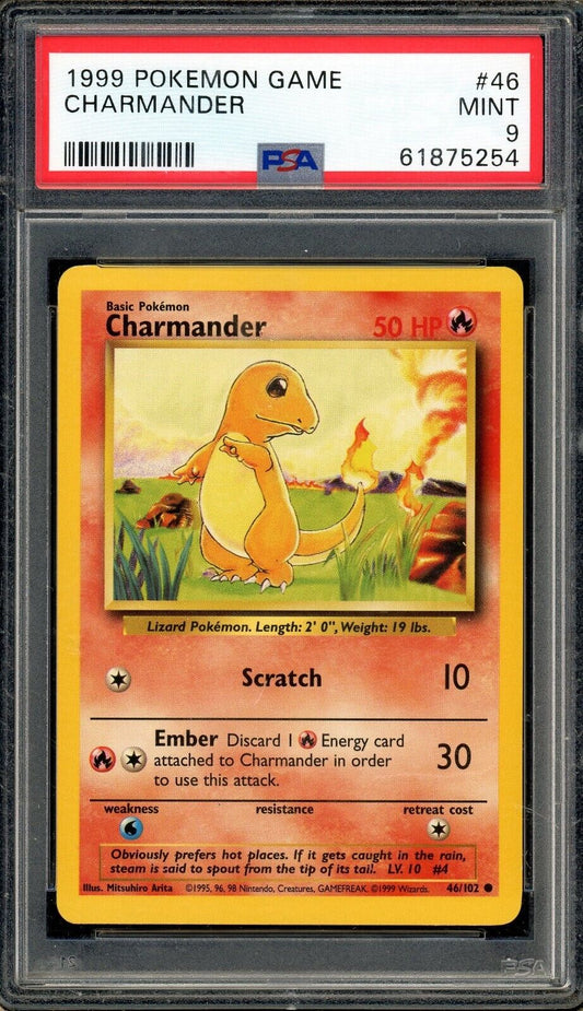 Charmander 46/102 Base Set Common PSA 9 Pokemon Card 1999