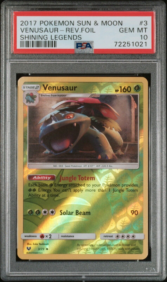 Venusaur 3/73 Shining Legends Reverse Holo PSA 10 Pokemon Card
