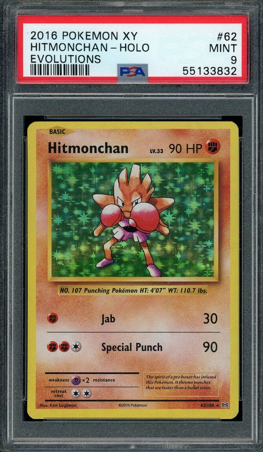 Hitmonchan 62/108 XY Evolutions Holo Rare PSA 9 Pokemon Card