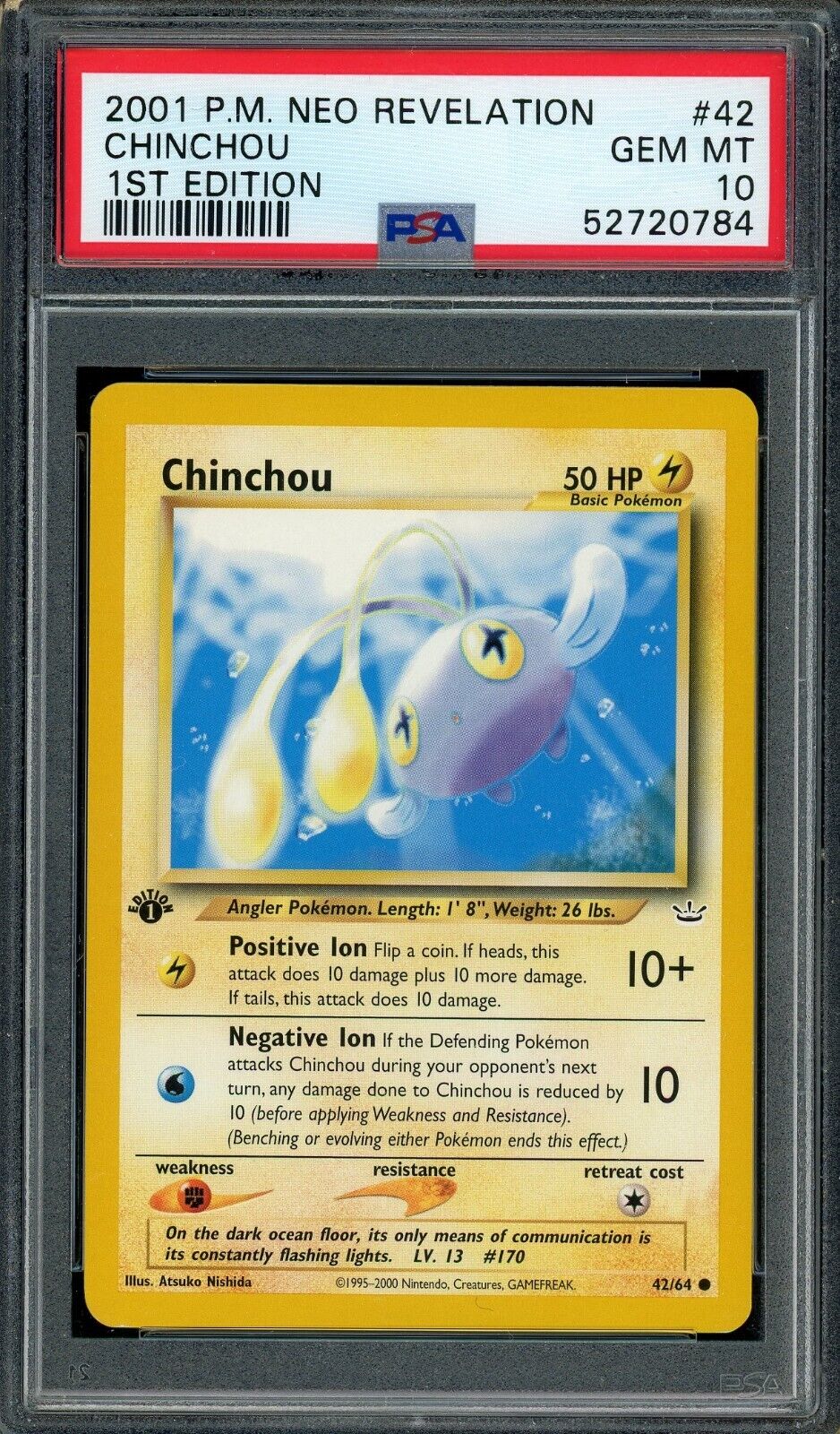 Chinchou 42/64 Neo Revelation 1st Edition PSA 10 Pokemon Card