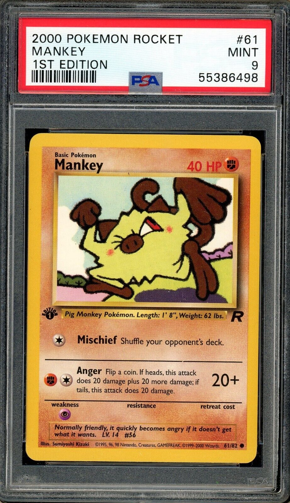 Mankey 61/82 Team Rocket 1st Edition PSA 9 Pokemon Card WOTC