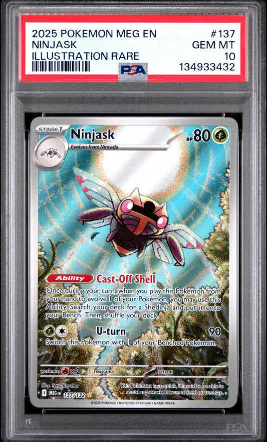 Ninjask 137/132 Illustration Rare card from Mega Evolution set PSA 10 graded