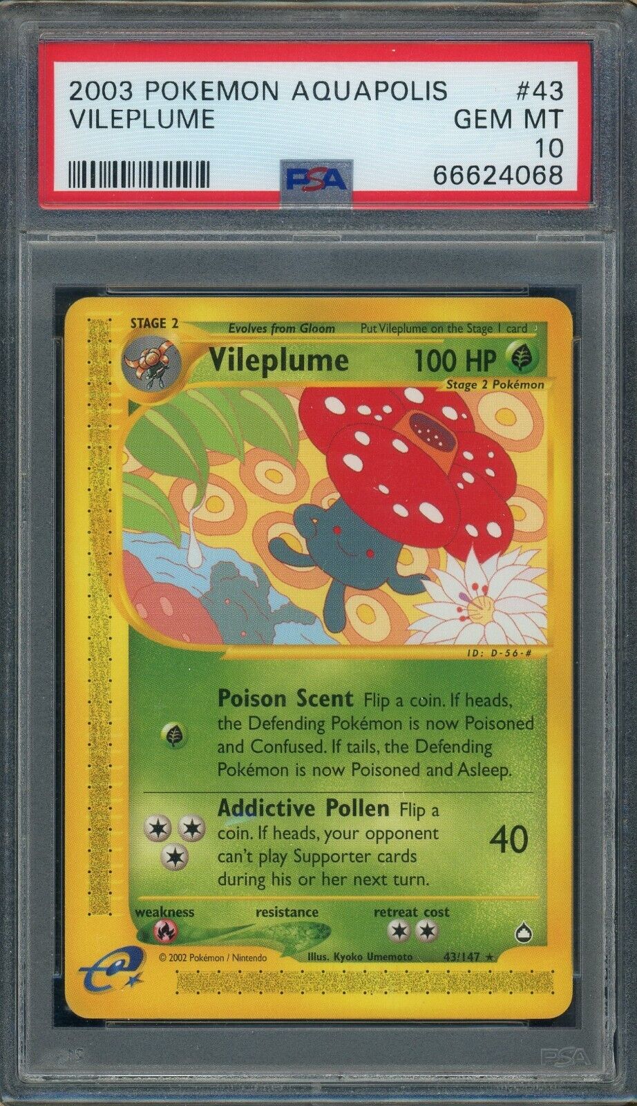 Vileplume 43/147 Non Holo Rare Aquapolis PSA 10 WOTC Pokemon Card