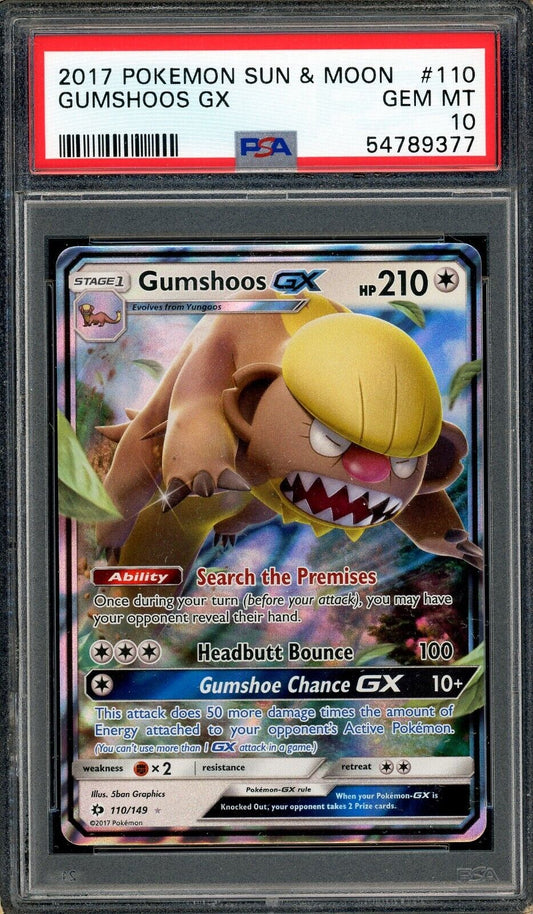 Gumshoos GX 110/149 Sun & Moon Base Full Art PSA 10 Pokemon Card