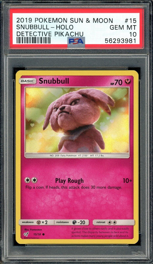 Snubbull 15/18 Detective Pikachu Holo PSA 10 Pokemon Card