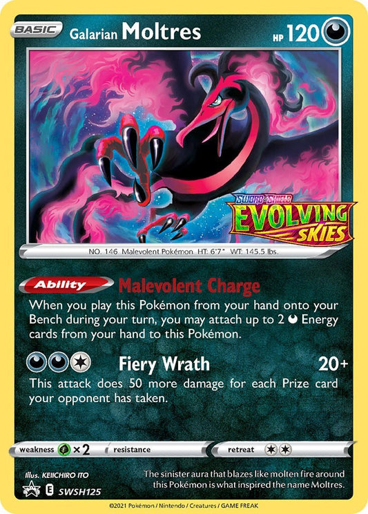 Galarian Moltres SWSH125 Evolving Skies Prerelease Promo Pokemon Card NM