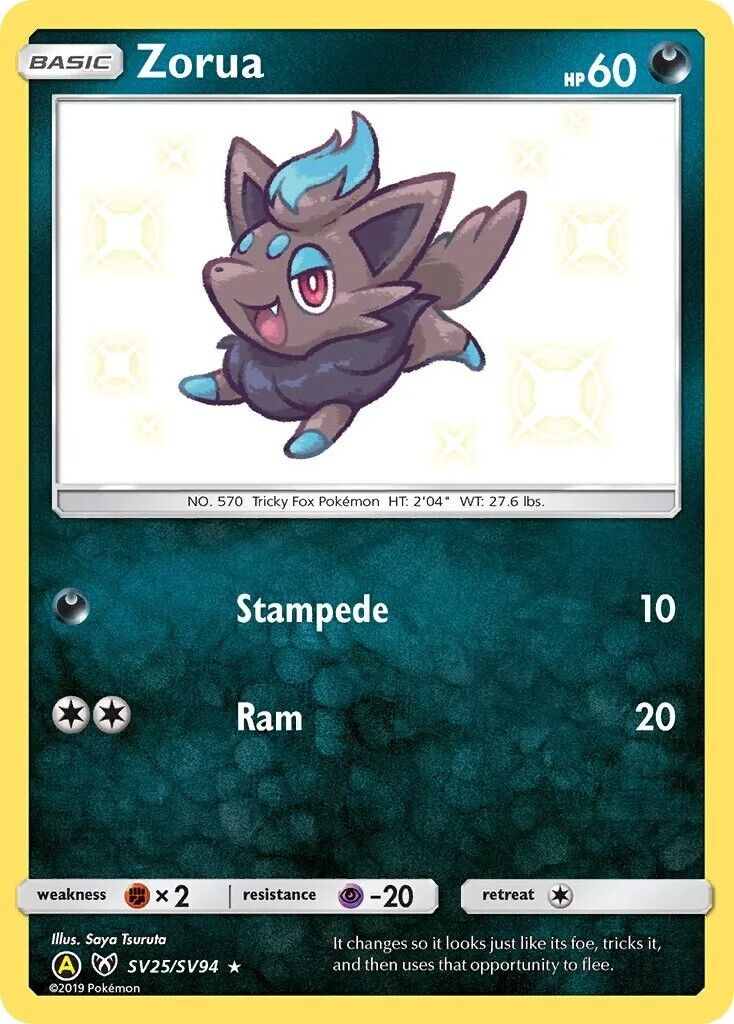 Zorua SV25/SV94 Hidden Fates Shiny Vault Holo Rare Pokemon Card Mint/NM