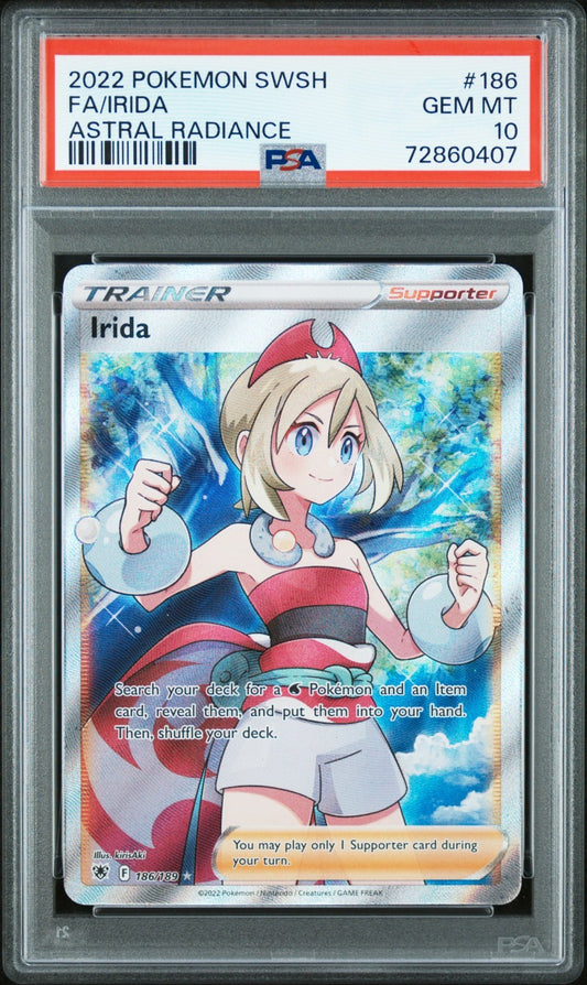 Irida SWSH Trainer 186/189 Full Art card from Astral Radiance set PSA 10 graded