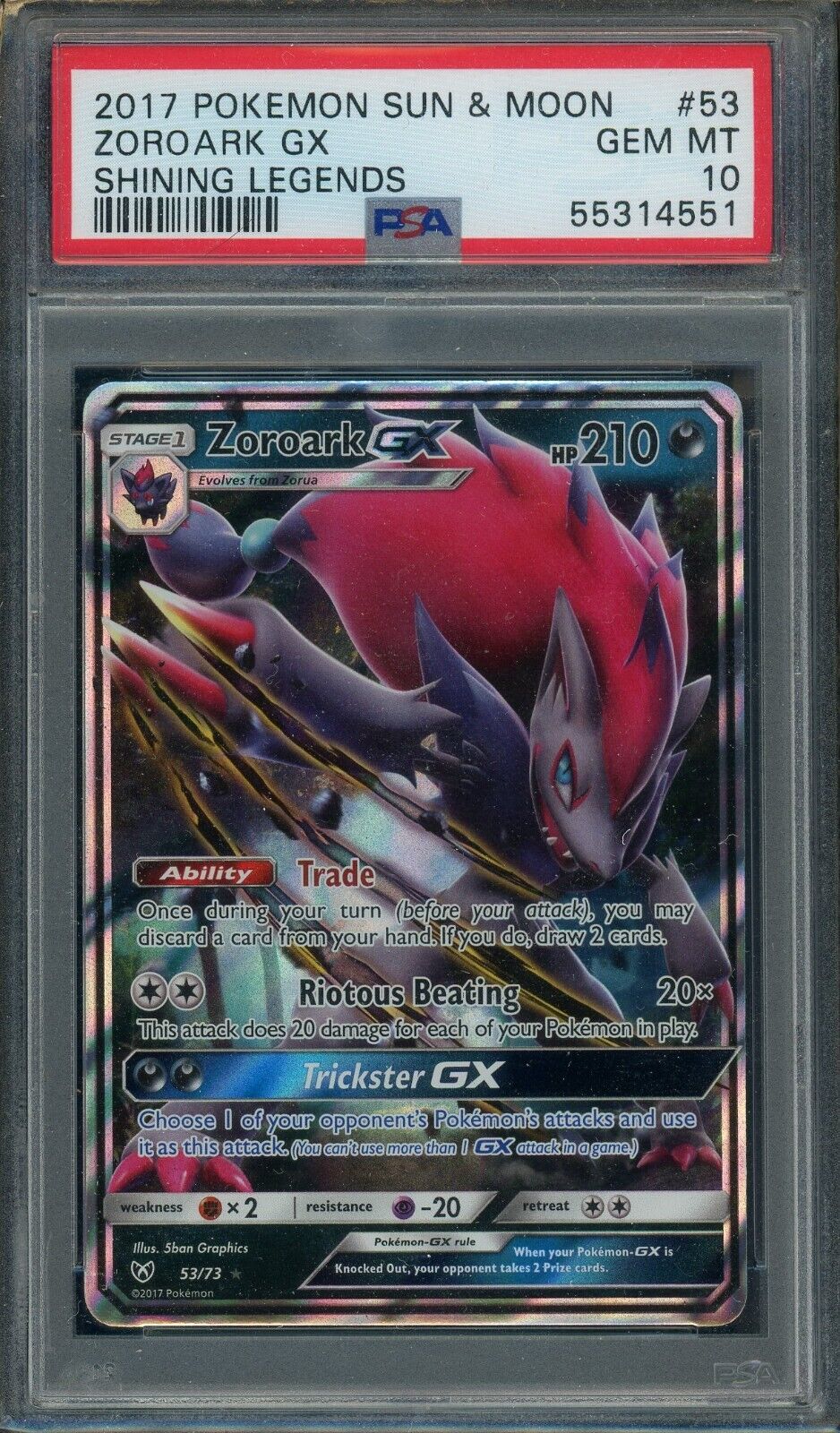 Zoroark GX 53/73 SM Shining Legends Ultra Rare PSA 10 Pokemon Card