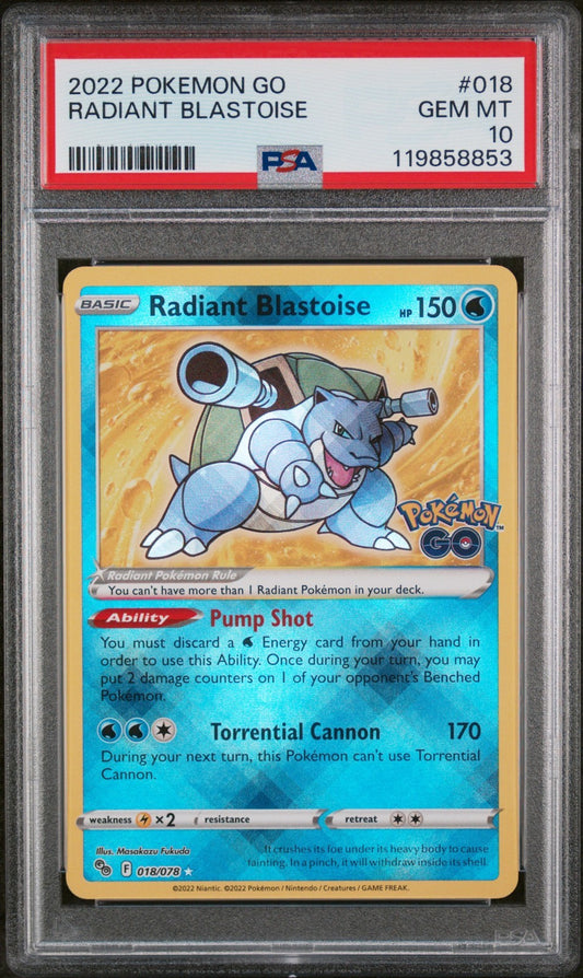Radiant Blastoise SWSH Go 018/078 Radiant Rare card PSA 10 graded