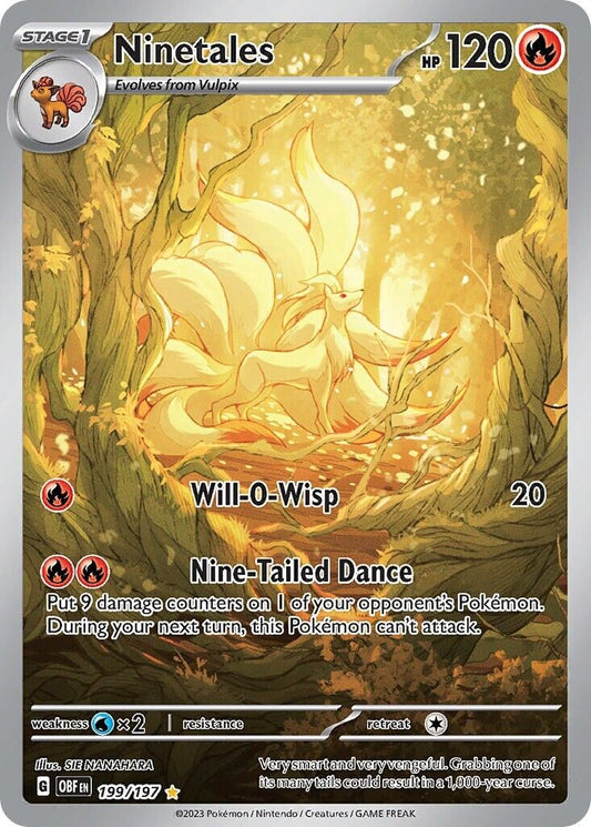 Ninetales 199/197 S&V Obsidian Flames Illustration Rare Pokemon Card Mint/NM