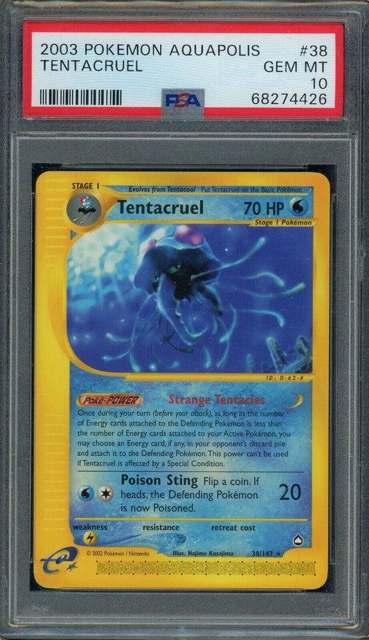 Tentacruel 38/147 Non Holo Rare Aquapolis PSA 10 WOTC Pokemon Card