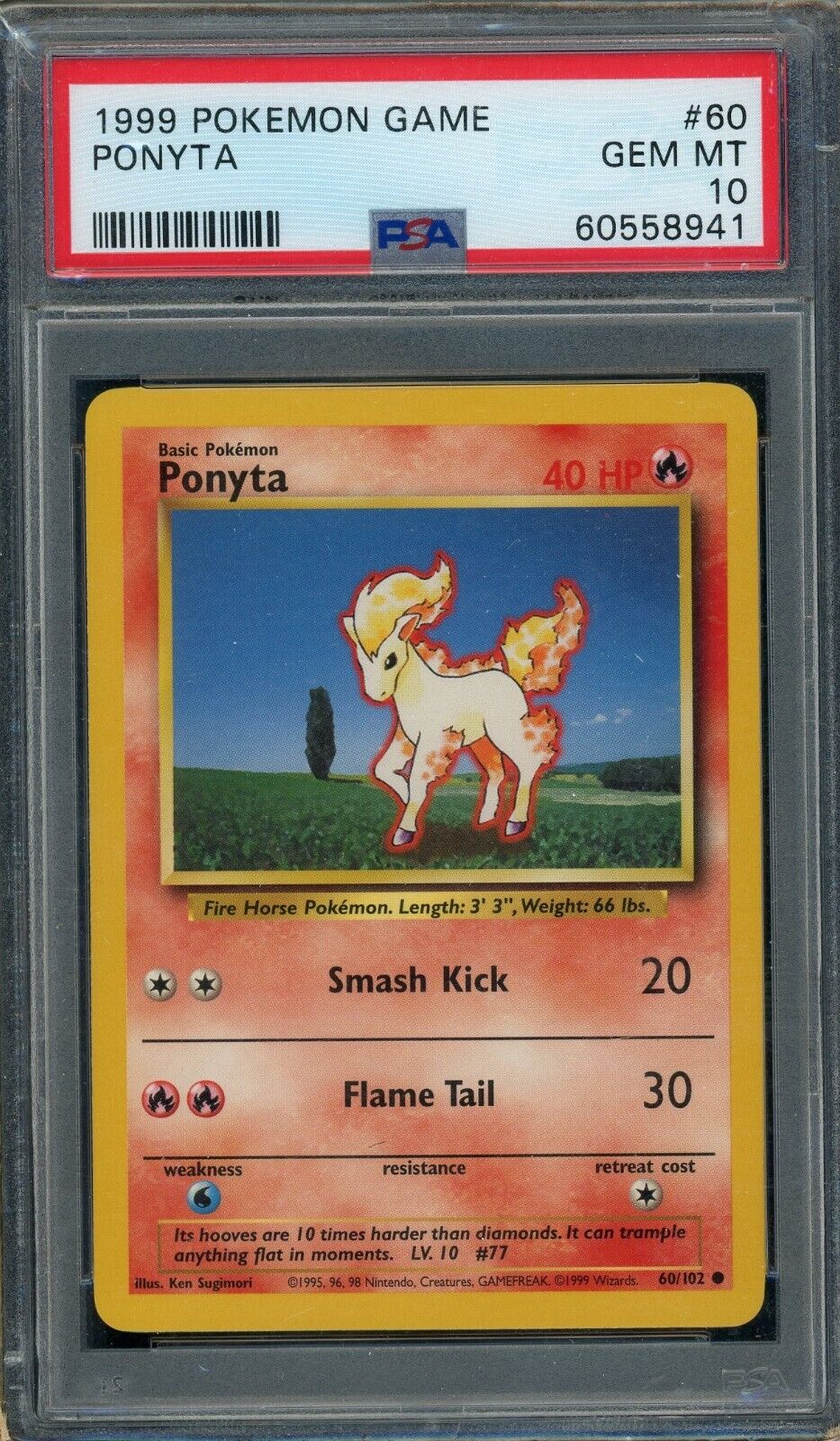 Ponyta 60/102 Base Set Common PSA 10 Pokemon Card 1999