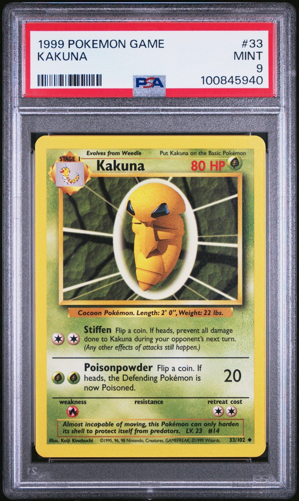 Kakuna 33/102 Base Set Common PSA 9 Pokemon Card WOTC