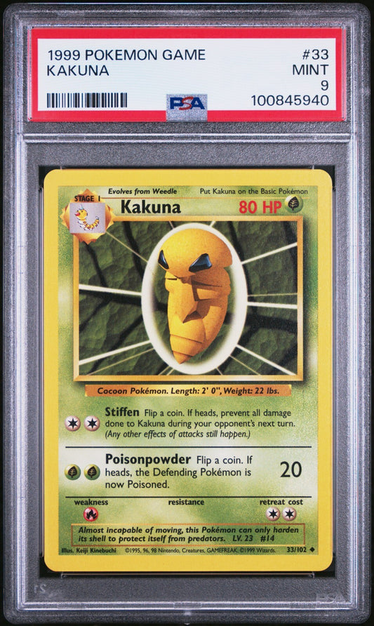 Kakuna 33/102 Base Set Common PSA 9 Pokemon Card WOTC