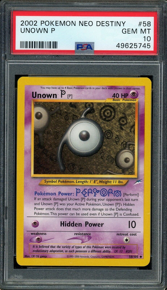 Unown P 58/105 Neo Destiny PSA 10 Pokemon Card