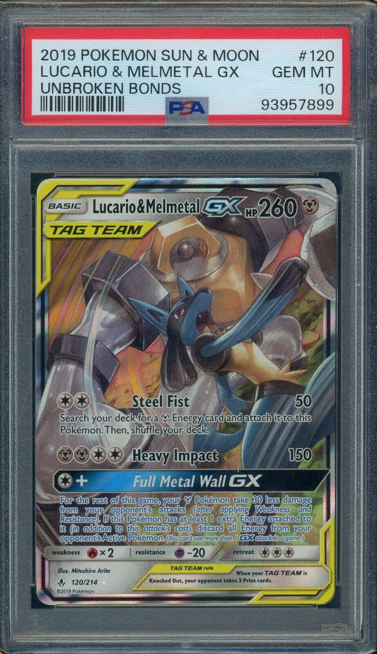 Lucario & Melmetal GX 120/214 SM Unbroken Bonds Ultra Rare PSA 10 Pokemon Card