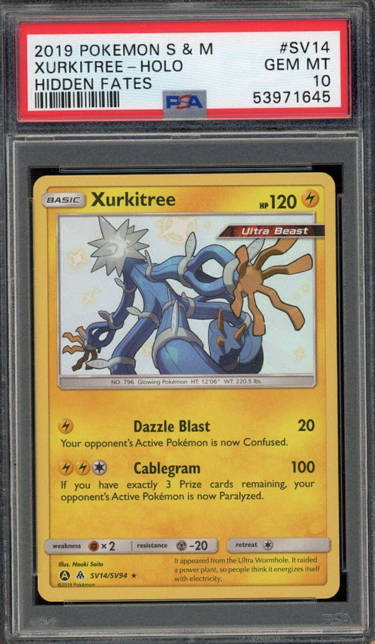 Xurkitree SV14/SV94 Hidden Fates Shiny Vault Rare Holo PSA 10 Pokemon Card