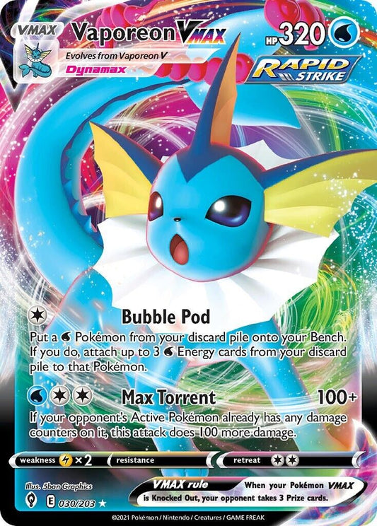 Vaporeon VMAX 030/203 Evolving Skies Full Art Pokemon Card Mint/NM