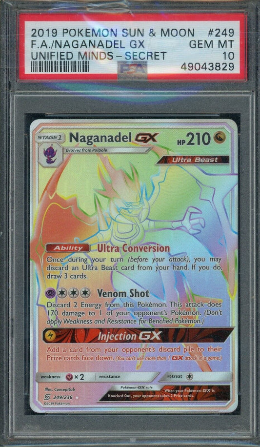 Naganadel GX 249/236 SM Unified Minds Secret Rare PSA 10 Pokemon Card