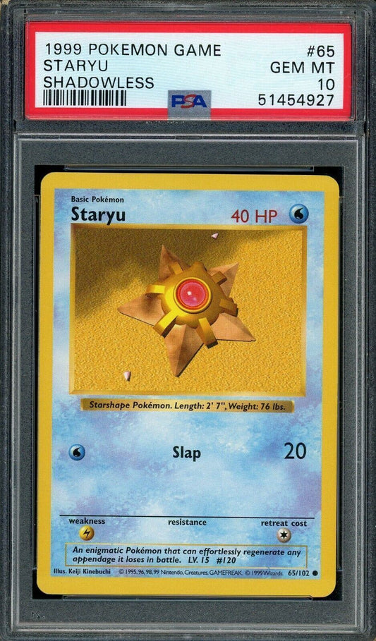 Staryu 65/102 Base Set Common Shadowless PSA 10 Pokemon Card 1999