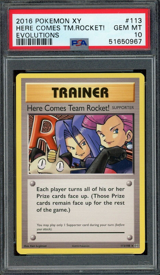 Here Comes Team Rocket! 113/108 XY Evolutions Secret Rare PSA 10 Pokemon Card